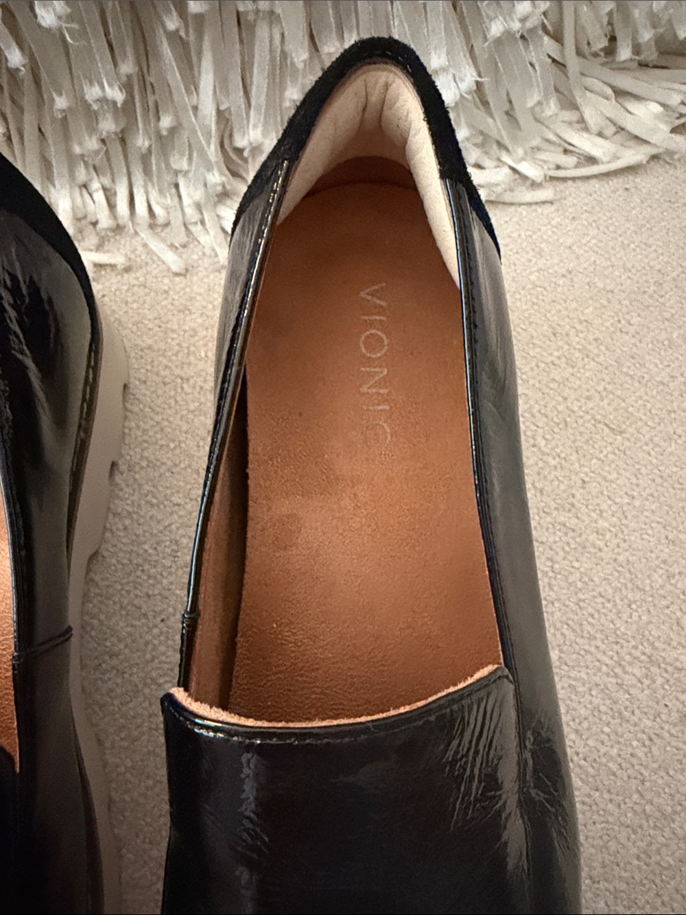 Vionic Black Patent Leather Kinsley Loafer with White Sole